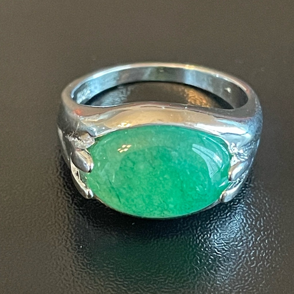 Green jade S925 silver ring